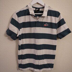 NIKE Mens Polo Shirt Heritage Essentials Green/White Stripe 100% Cotton S